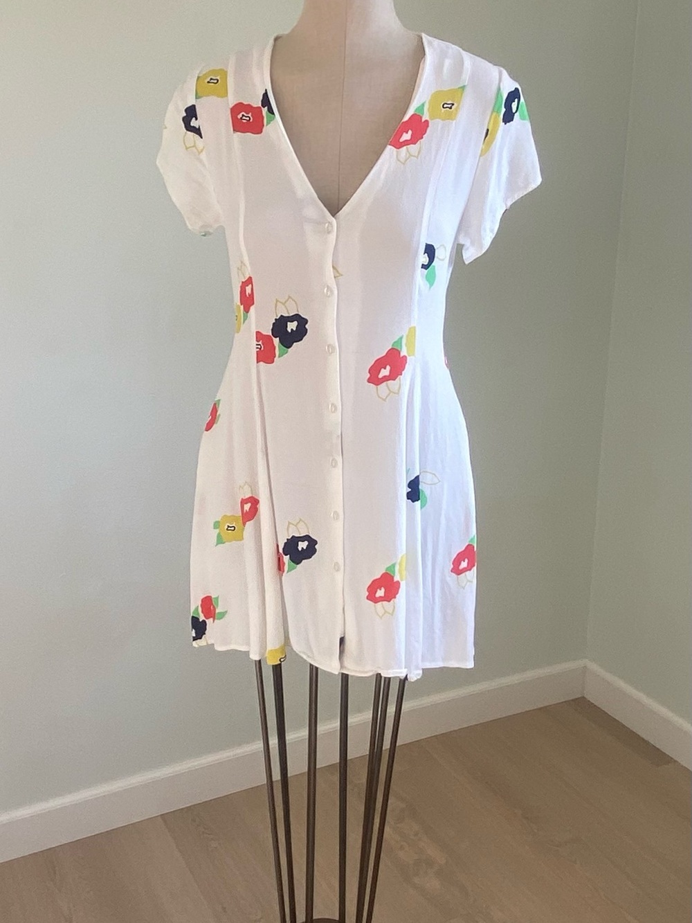 ROLLA'S White Floral Button-Down Dress with Red, Navy & Yellow Accents